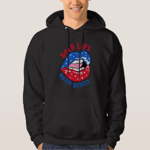 Bold Lips Brave Heart US American Flag Patriotic L Hoodie
