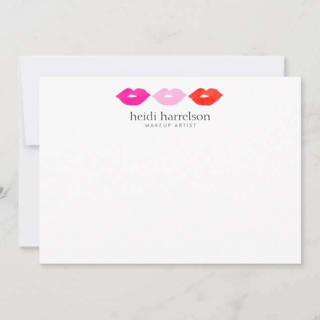 Bold Lips Trio Watercolor Beauty White Flat Note Card (Front)