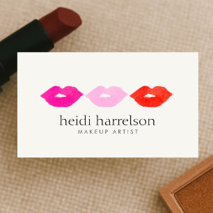 Bold Lips Trio Watercolor Makeup Artist Beauty Business Card