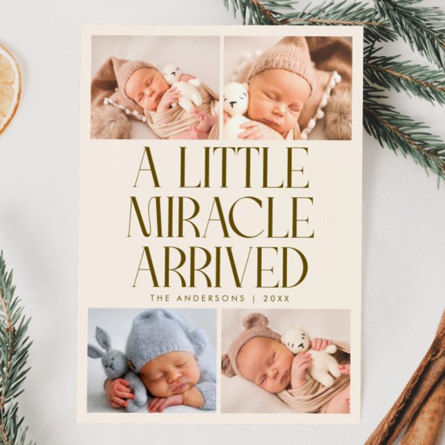 Bold Little Miracle Xmas Cream Photo Birth  Announcement (Creator Uploaded)