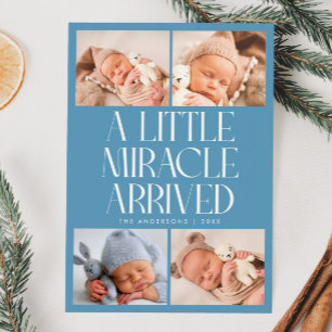 Bold Little Miracle Xmas Denim Blue Photo Birth  Announcement