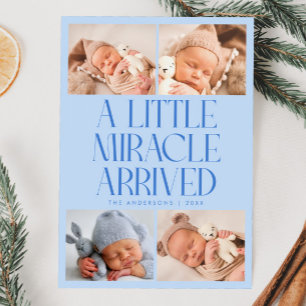 Bold Little Miracle Xmas Icy Blue Photo Birth  Announcement