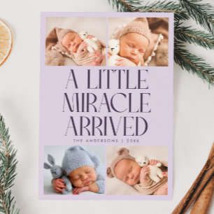 Bold Little Miracle Xmas Purple Photo Birth Announcement