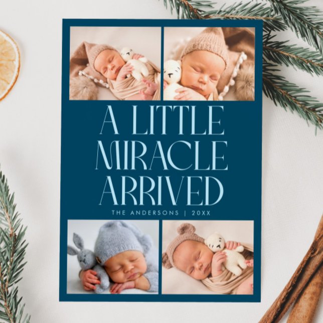 Bold Little Miracle Xmas Teal Photo Birth  Announcement (Creator Uploaded)