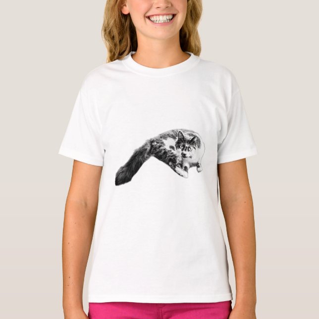 Bold Long‑Tail Cat Ink Art Tee (Front)