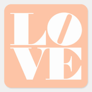 Bold Love Peach White Valentines Square Sticker