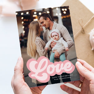 Bold Love Script Pink Photo Valentine's Day Holiday Card