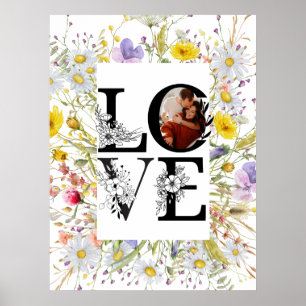 Bold Love Script Pink & Red flowers Valentine Day Poster