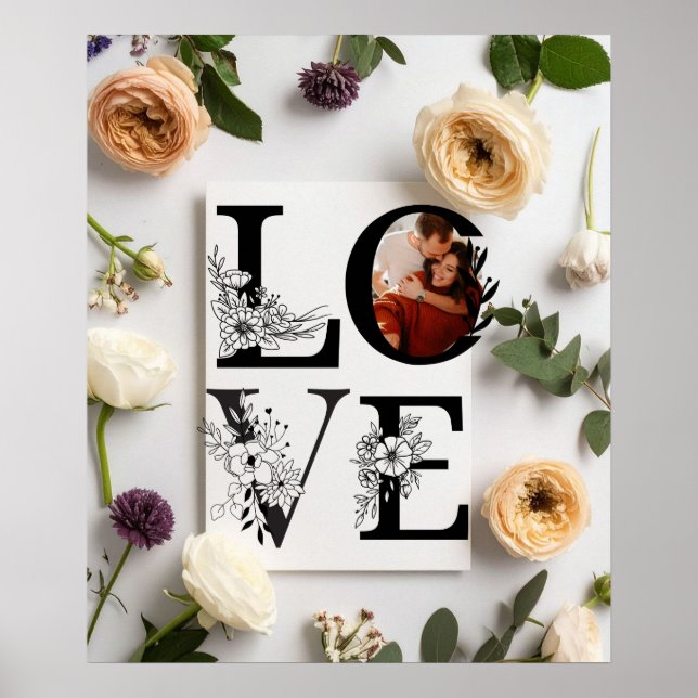 Bold Love Script Pink & Red flowers Valentine Day  Poster (Front)