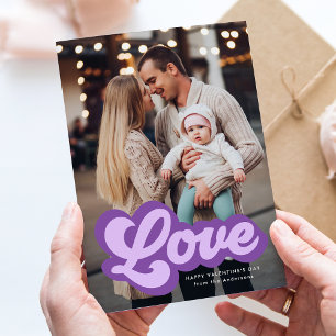 Bold Love Script Purple Photo Valentine's Day Holiday Card