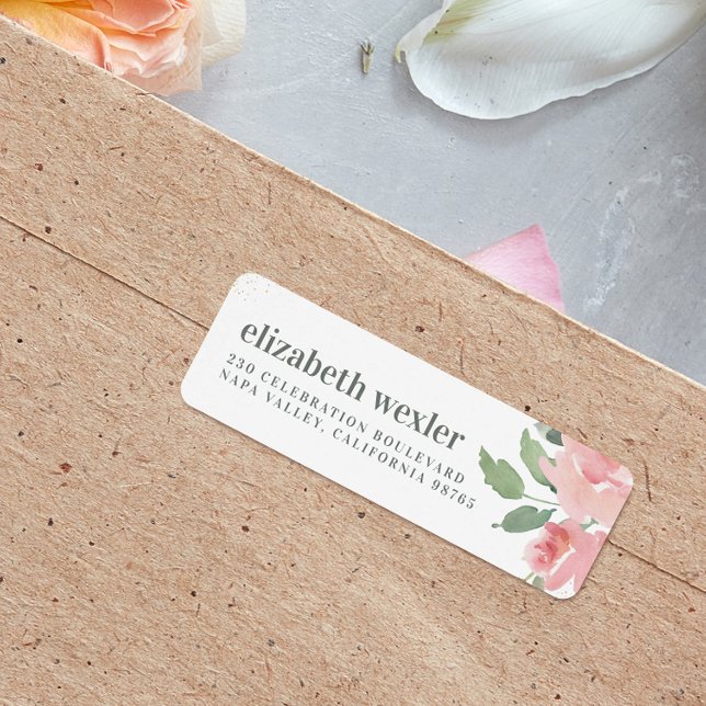 Bold Lowercase Name Watercolor Rose & Gold Glitter (Return Address Label Mock-up)