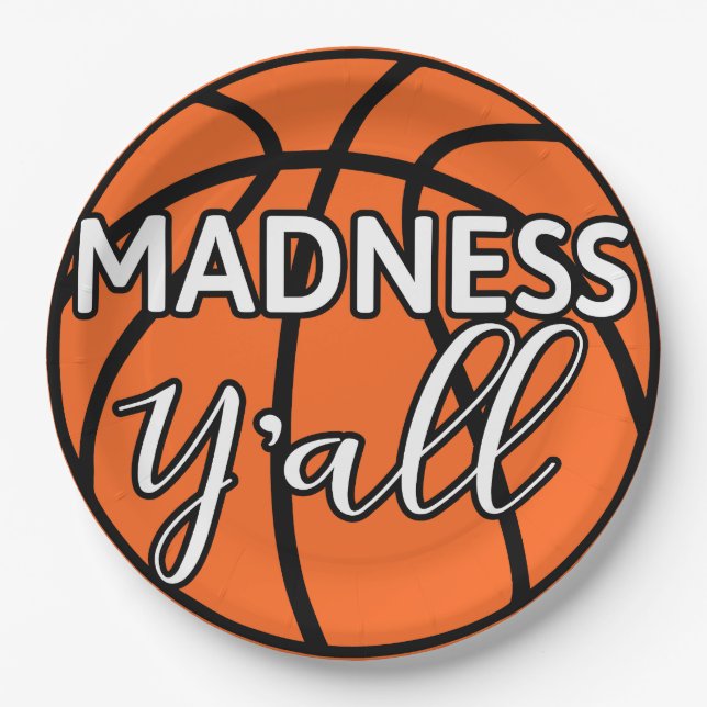 Bold Madness Y'all Basketball Watch Party Paper Plate (Front)