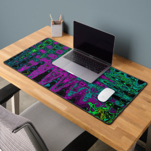 Bold Magenta Abstract Groovy Atomic Waves Desk Mat