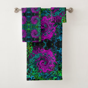 Bold Magenta Abstract Groovy Liquid Art Swirl Bath Towel Set