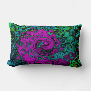Bold Magenta Abstract Groovy Liquid Art Swirl Lumbar Cushion