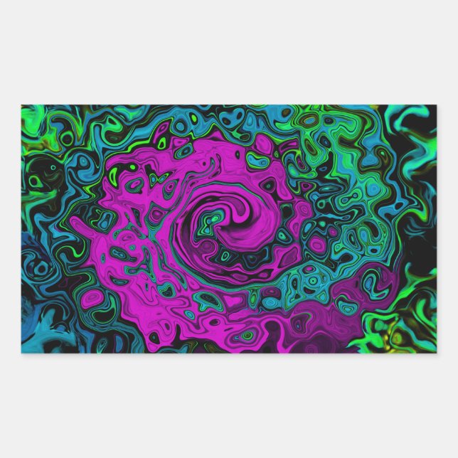 Bold Magenta Abstract Groovy Liquid Art Swirl Rectangular Sticker (Front)