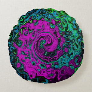 Bold Magenta Abstract Groovy Liquid Art Swirl Round Cushion