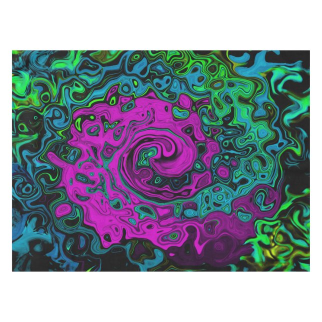 Bold Magenta Abstract Groovy Liquid Art Swirl Tablecloth (Front (Horizontal))