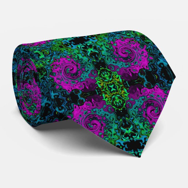 Bold Magenta Abstract Groovy Liquid Art Swirl Tie (Rolled)