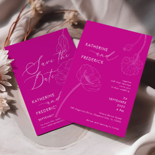 Bold Magenta Elegant Wildflowers Wedding Invitation