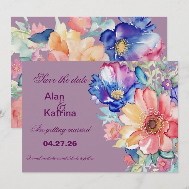 Bold Magenta Floral Modern Save the Date Card (Front/Back)