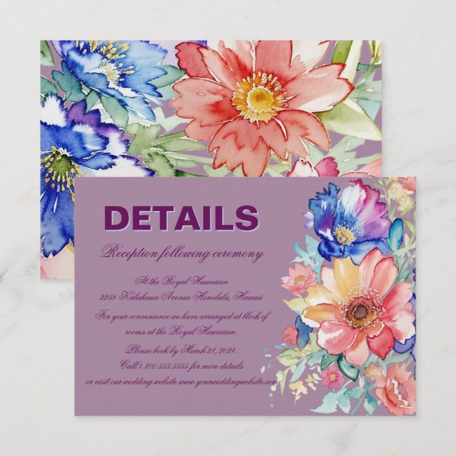 Bold Magenta Floral Modern Wedding Enclosure Card (Front/Back)