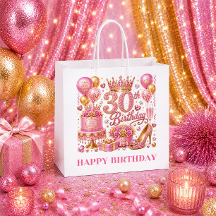 Bold Magenta Gold Glitter 30th Birthday Gift Bag