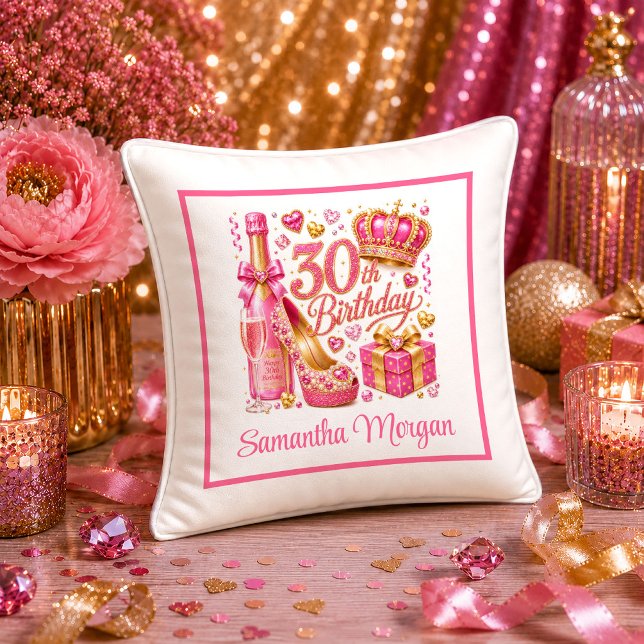 Bold Magenta Gold Glitter 30th Birthday Pillow (Bold Magenta Gold Glitter 30th Birthday Pillow

)