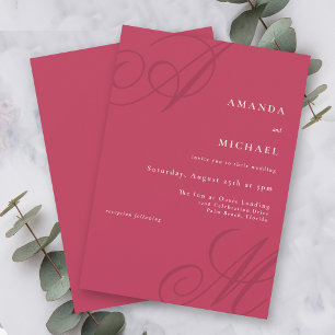 Bold Magenta Modern Edge Elegant Monogram Wedding Invitation