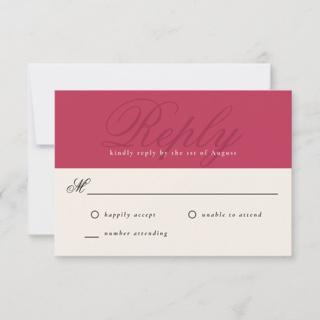 Bold Magenta Modern Elegant Minimal Monogram RSVP Card (Front)