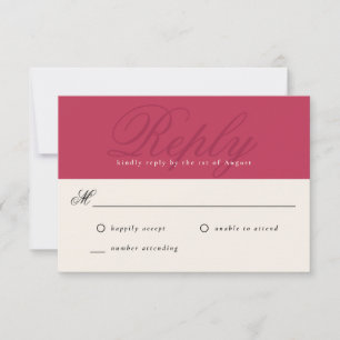 Bold Magenta Modern Elegant Minimal Monogram RSVP Card