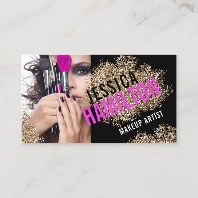 Bold Makeup Artist Business Card Template (Front)