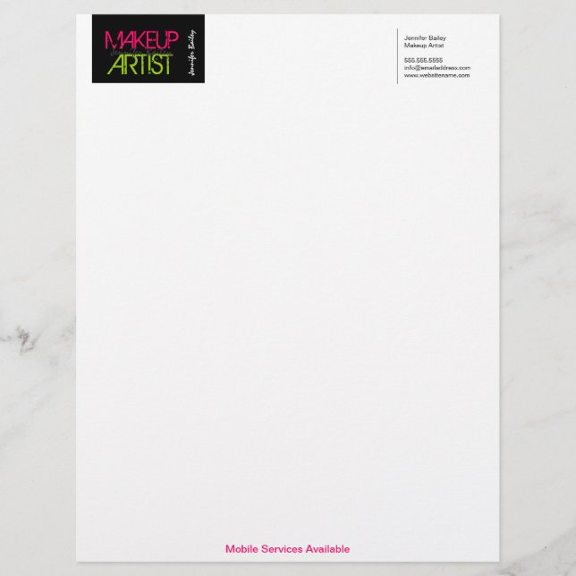 Bold Makeup Artist Business Letterhead Template (Front)