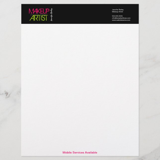 Bold Makeup Artist Business Personalized Letterhead (Front)