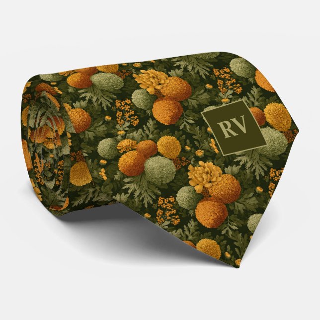 Bold Marigold Autumn Monogrammed Tie (Rolled)