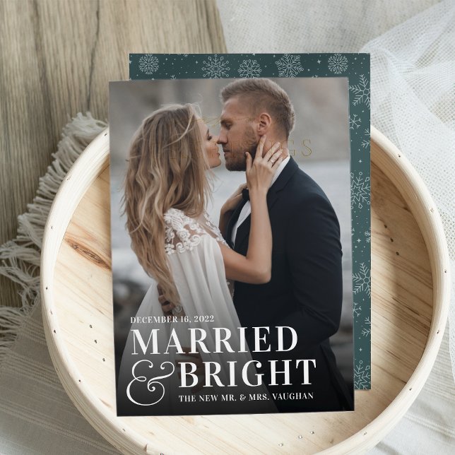 Bold Married & Bright Wedding Photo Newlywed Holiday Card (Creator Uploaded)