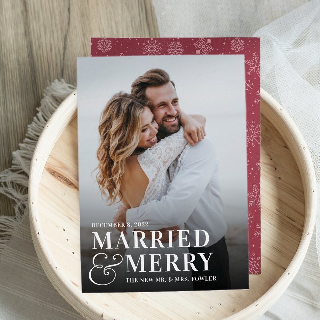 Bold Married & Merry Wedding Photo Newlywed Holiday Card (Creator Uploaded)