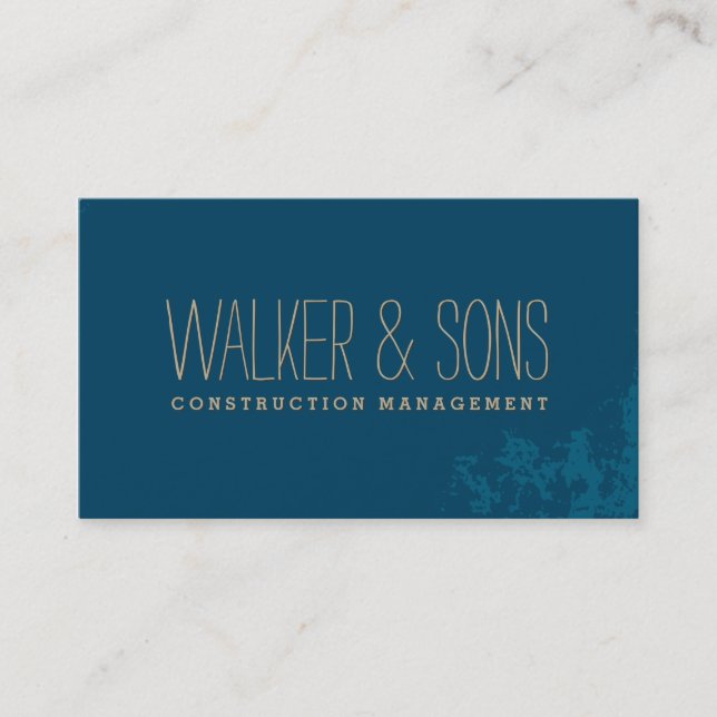 BOLD MASCULINE simple plain rustic blue grunge Business Card (Front)