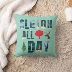 Bold Masks Letters Winter Scenes 'Sleigh All Day' Cushion