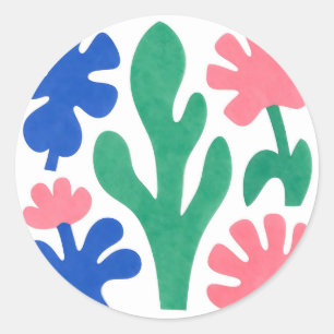Bold Matisse Style Floral Cutouts Classic Round Sticker