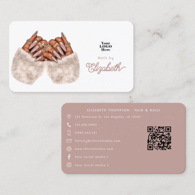 Bold Melanin Beauty African American Nail Artist Business Card (Front/Back)