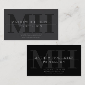 Bold, Men's Monogrammed, Dual, Dark Grey Business Card