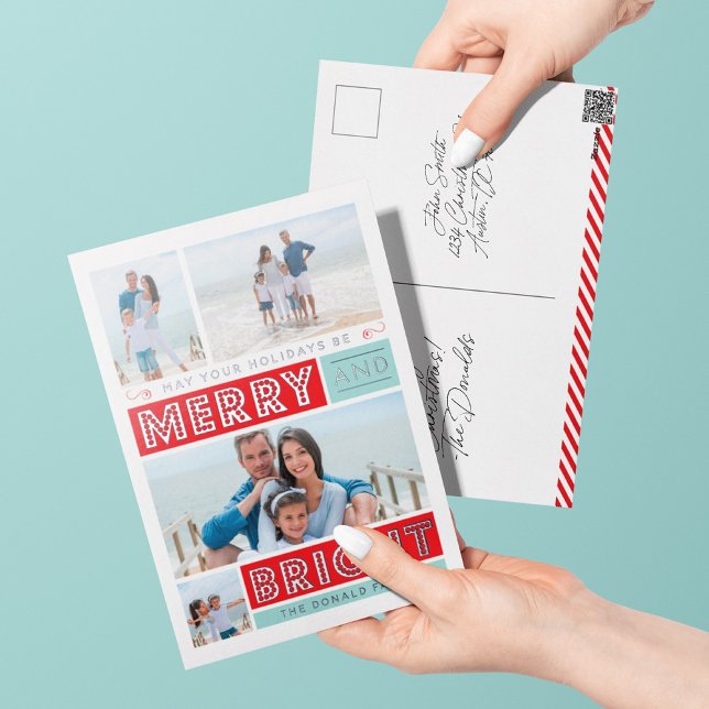 Bold Merry & Bright Holiday Silver Foil Postcard (Creator Uploaded)