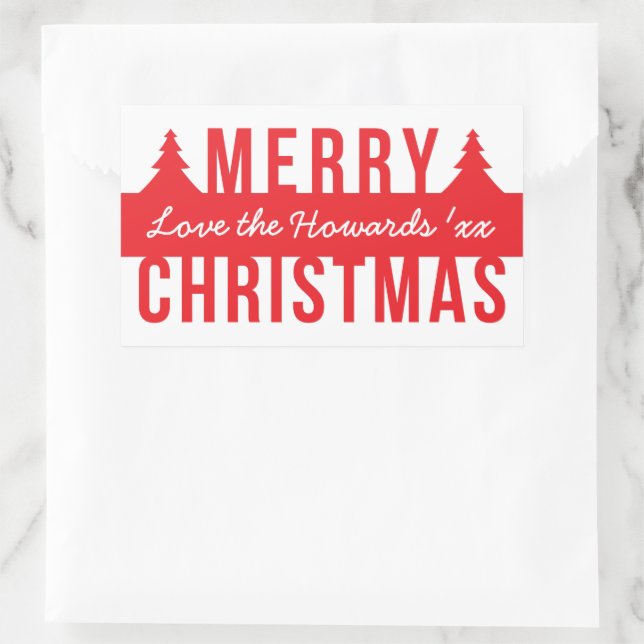 Bold Merry Christmas Cutout Trees Rectangular Sticker (Bag)