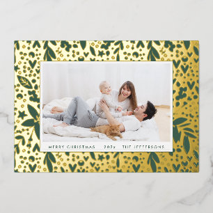 BOLD Merry Christmas Gold Green Botanical Frame