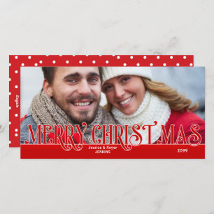 Bold Merry Christmas Text with Family Name Photo Holiday Card