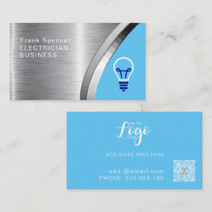 Bold Metallic Blue & Silver Electrician Business Card
