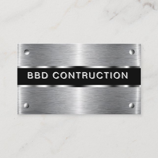 Bold Metallic Look Construction Business Card: Bus Business Card (Front)
