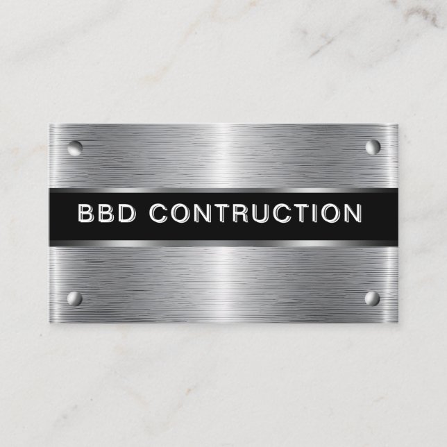 Bold Metallic Look Construction Business Card: Bus Business Card (Front)