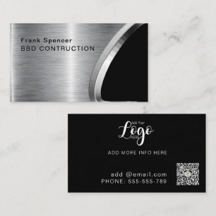Bold Metallic Look Construction Business Card: Bus Card